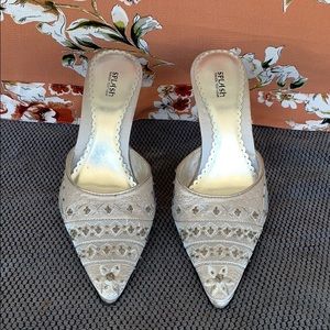 Silver Embroidered Point Toe Heels